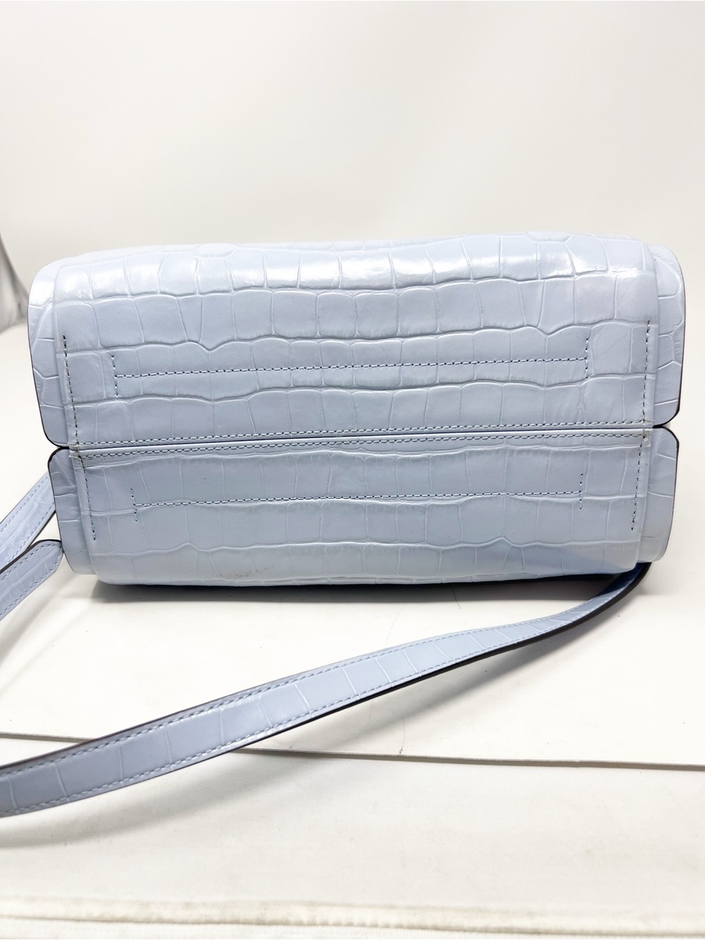 KATE SPADE KNOTT CROC EMBOSSED LEATHER BLUE REMOVABLE CROSSBODY STRAP PURSE - Picture 6 of 11